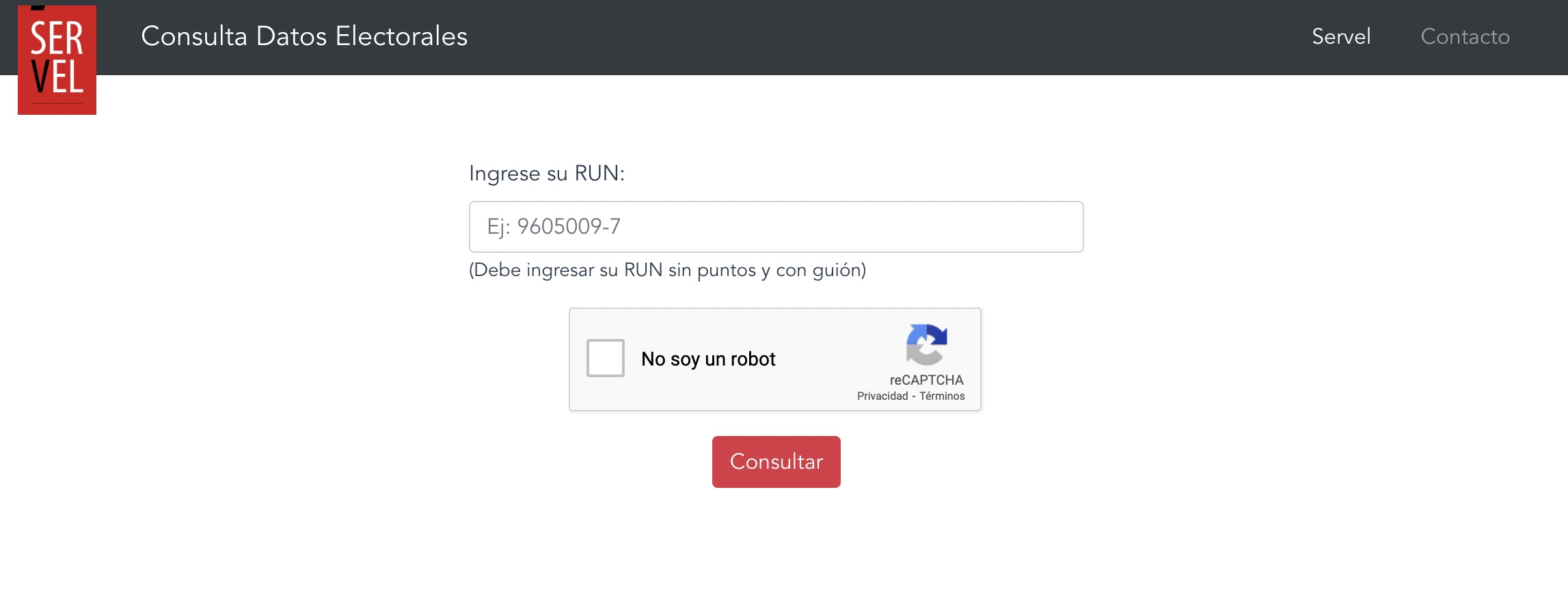 Captura de pantalla del sitio web del Servicio Electoral, Servel.