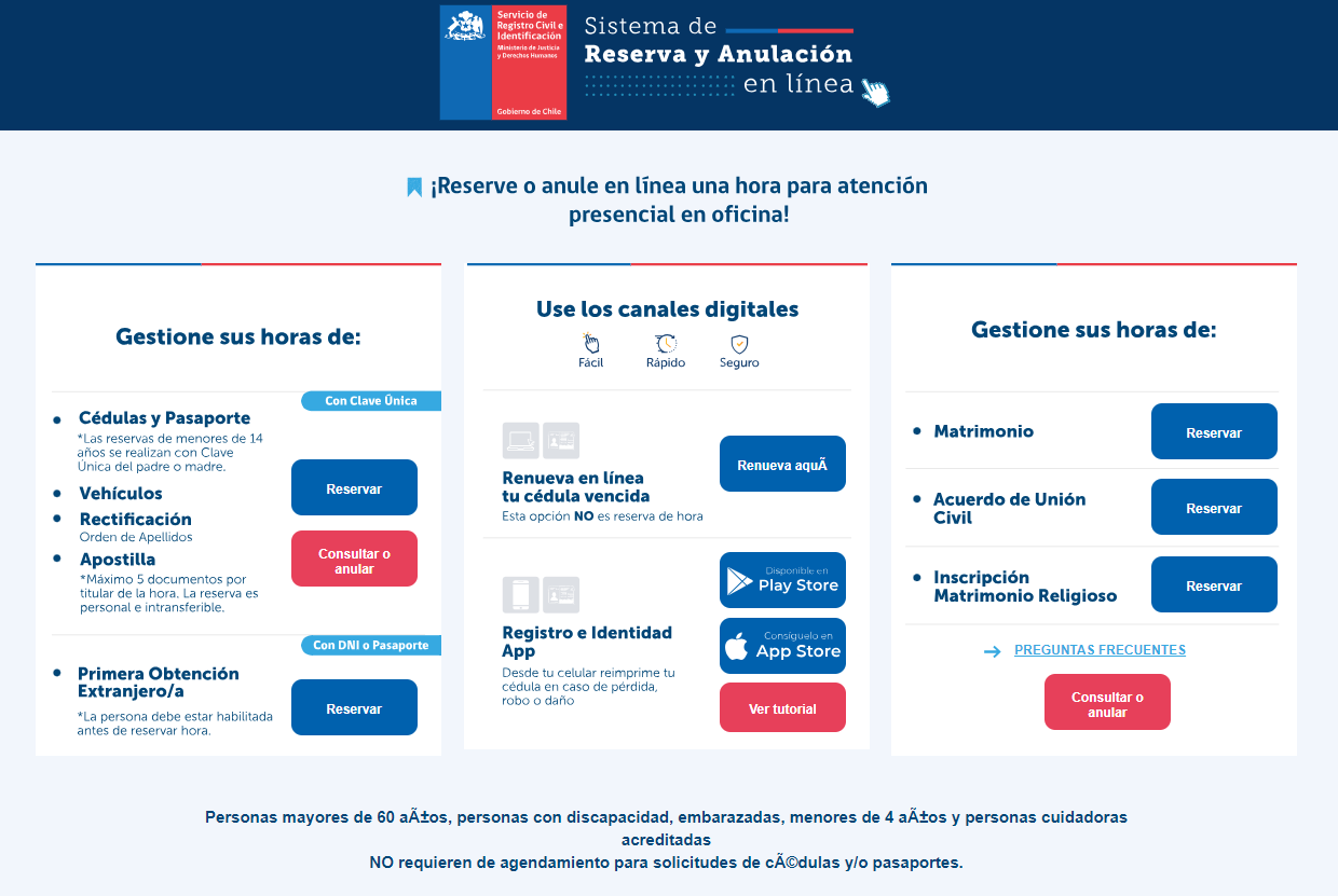 Reserva de hora en línea Registro Civil