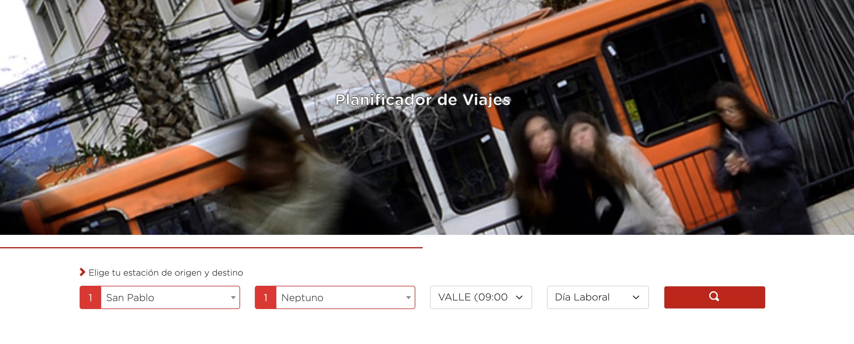 Captura de pantalla Planificador de Viajes Metro de Santiago.