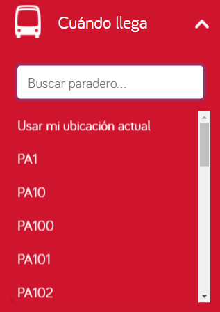 Opcioón "Cuándo llega" de página web de RED Movilidad 