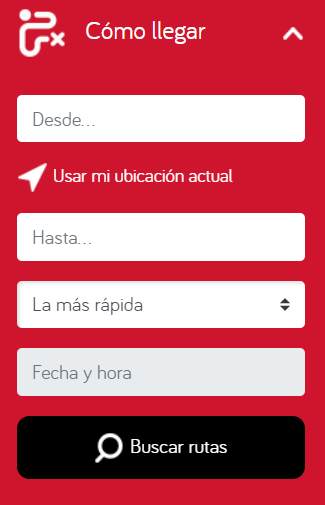 Opcioón "Cómo llegar" de página web de RED Movilidad 