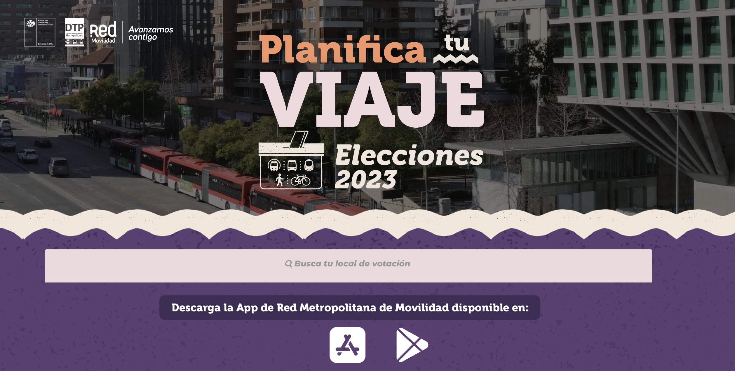 Captura de pantalla de la página web de Red Movilidad, en la sección de elecciones