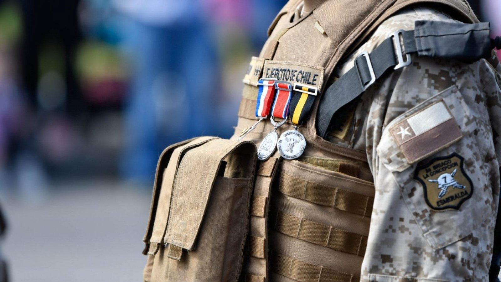 Torso de miembro del Ejército con medallas. Estado de Sitio