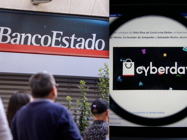 Sucursal de BancoEstado y página web del CyberDay