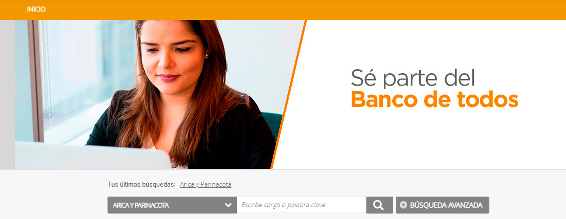 Captura de pantalla de búsqueda de trabajo en BancoEstado.