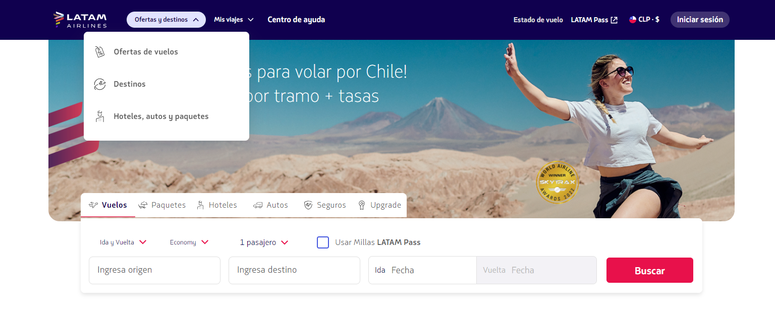 Captura de ofertas de vuelo LATAM.