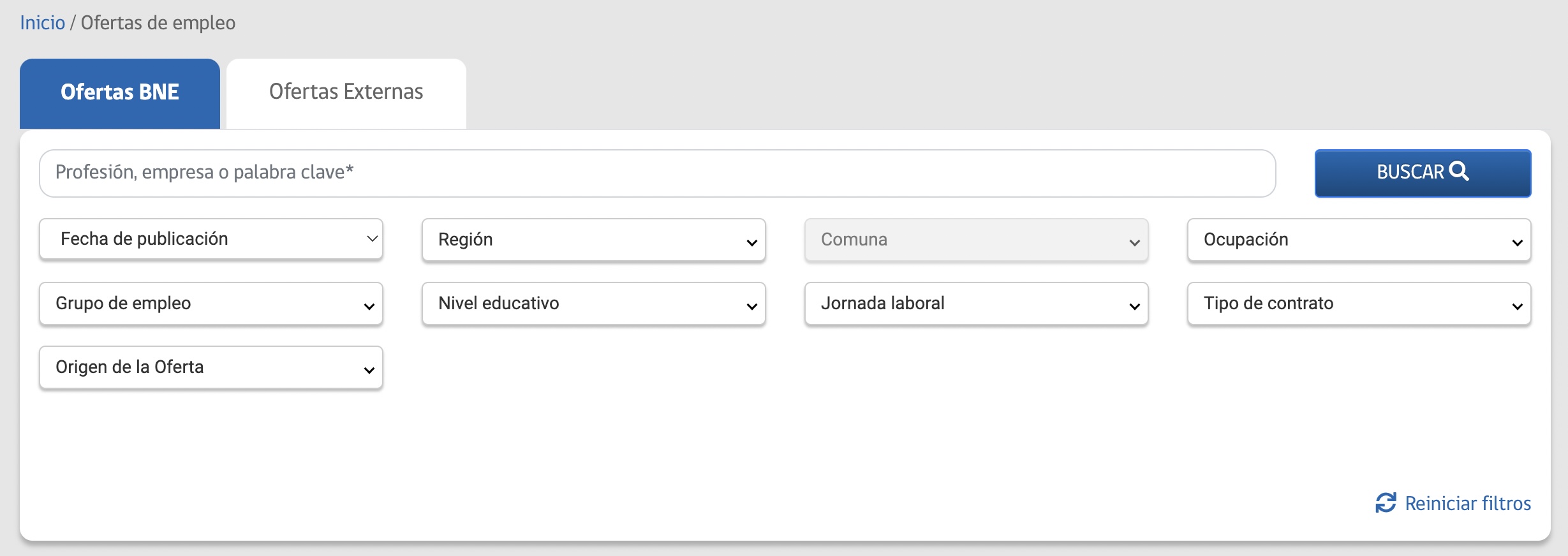 Buscador de empleos de la BNE.