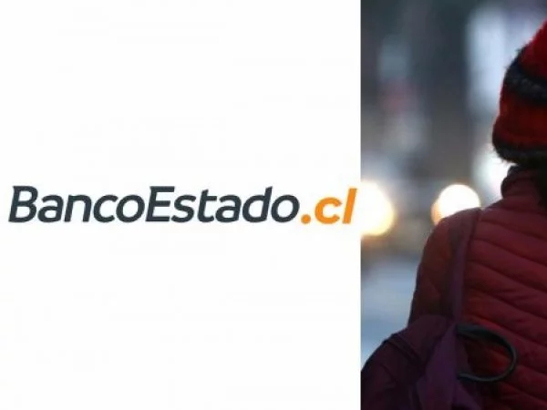 Logo de BancoEstado y persona en invierno