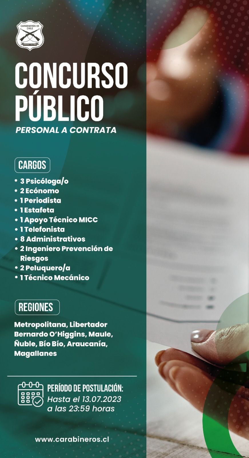 Afiche de empleos de Carabineros