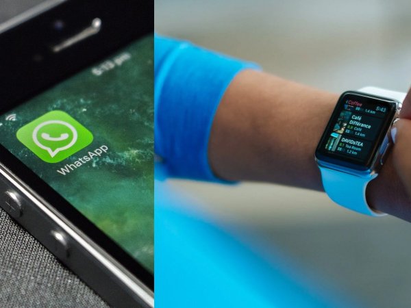 Logo de WhatsApp y smartwatch