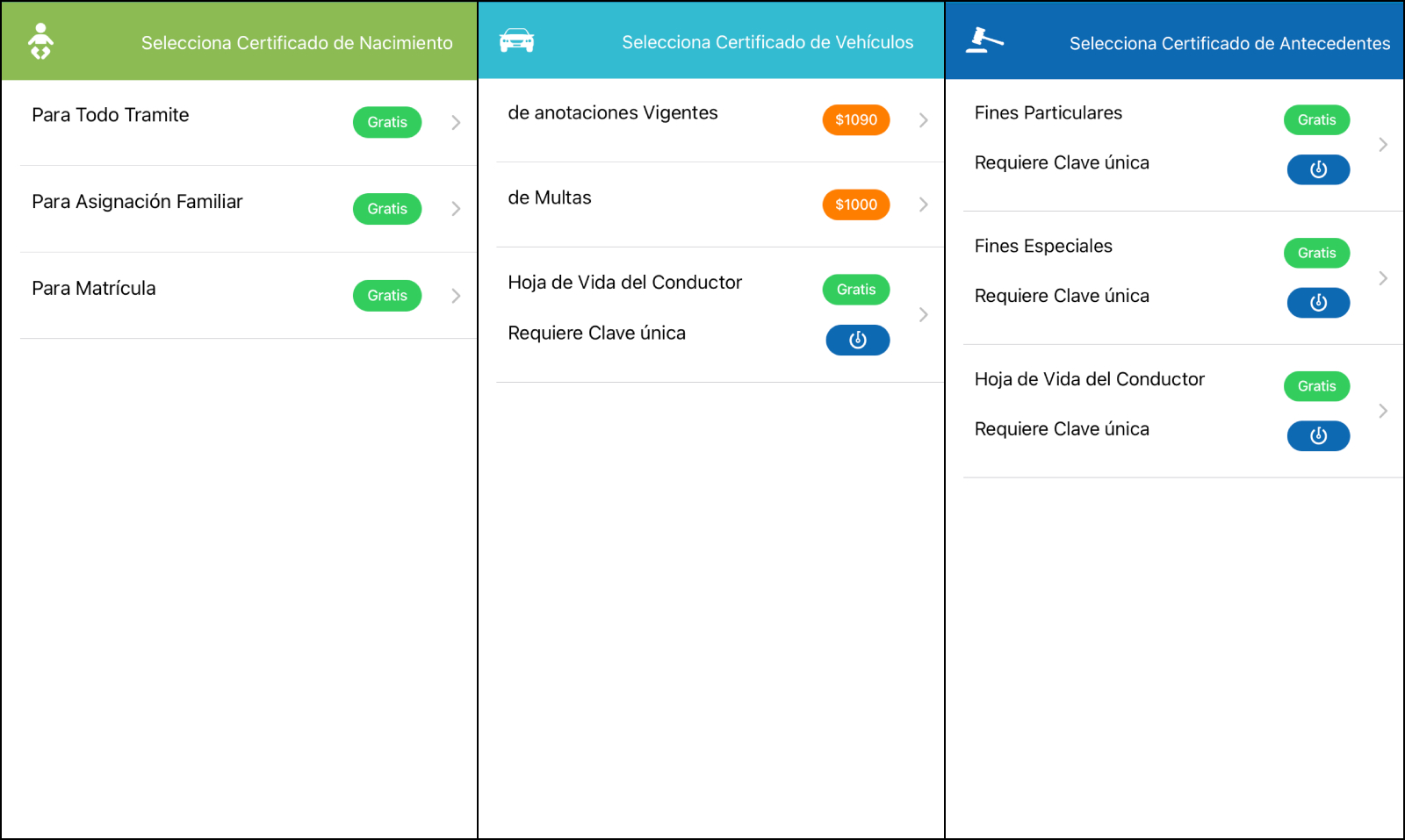 Certificados app registro civil