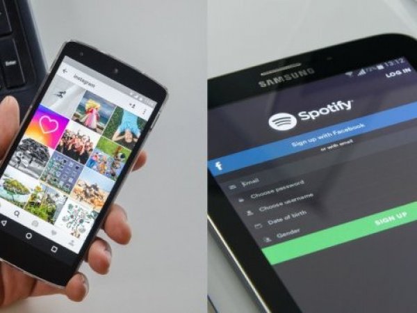 Celulares con Instagram y Spotify.
