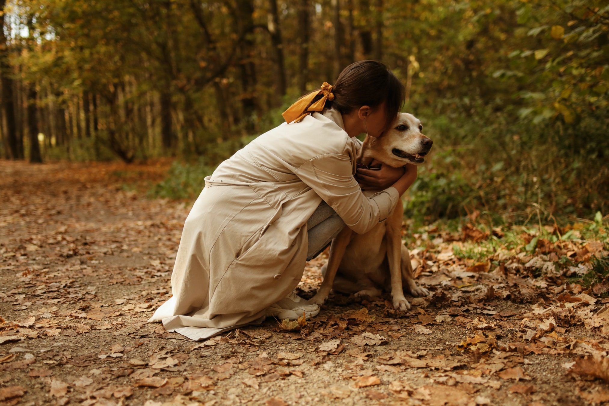 Mascotas. Mujer con su perro. 