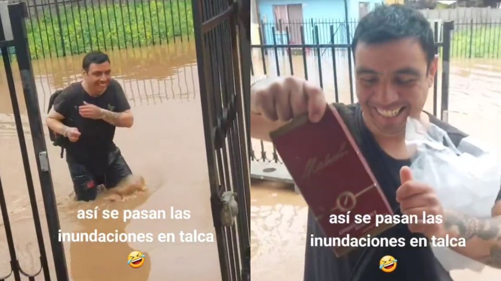 Captura de video viral de talquinos comprando pisco en medio de las inundaciones de la ciudad