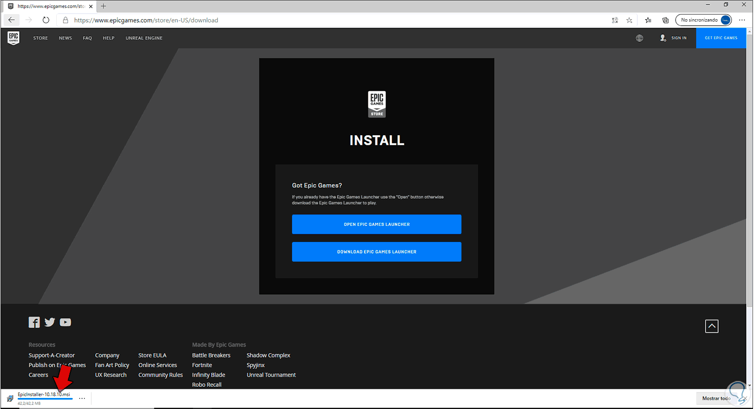 Instalación de Epic Games Store