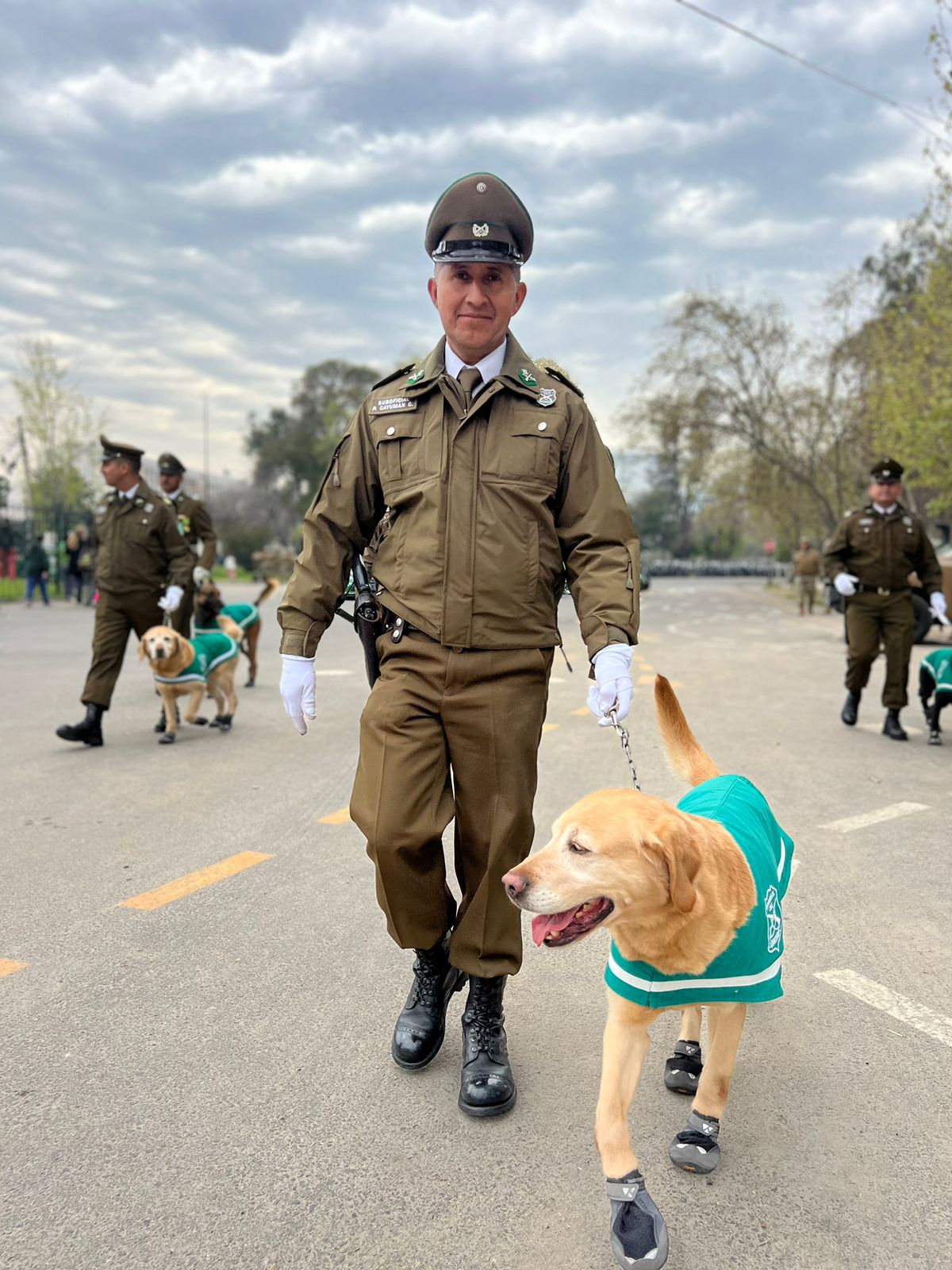 Perrito que pasa a retiro en Carabineros junto a su guía