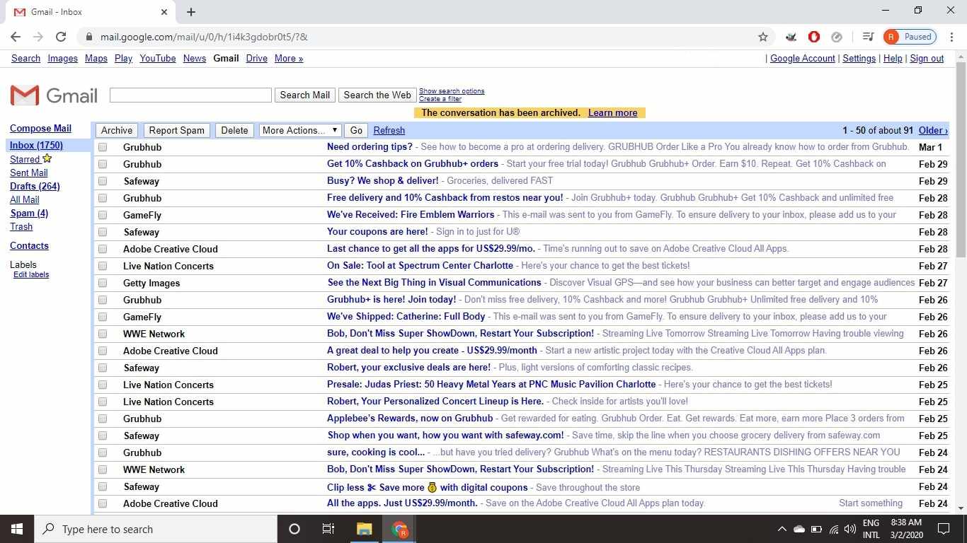 Visión de htmal básica de Gmail.