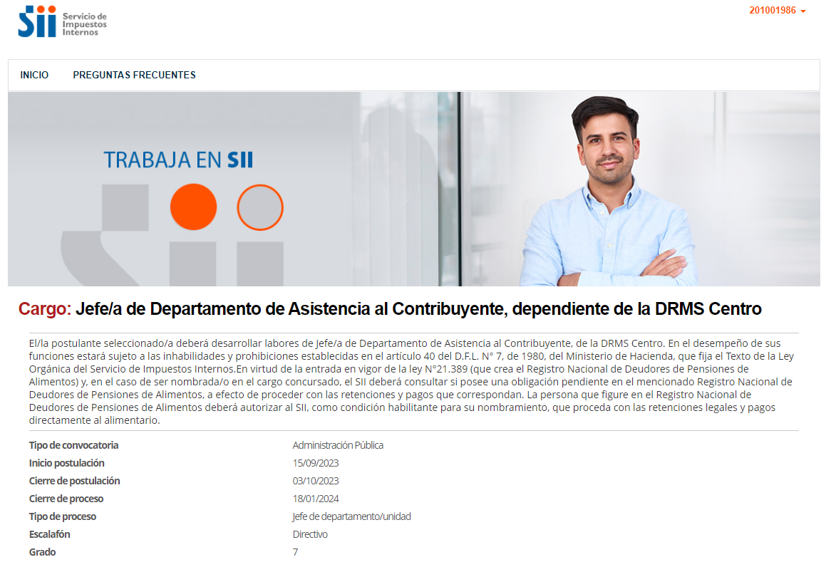 Página web de empleos del SII