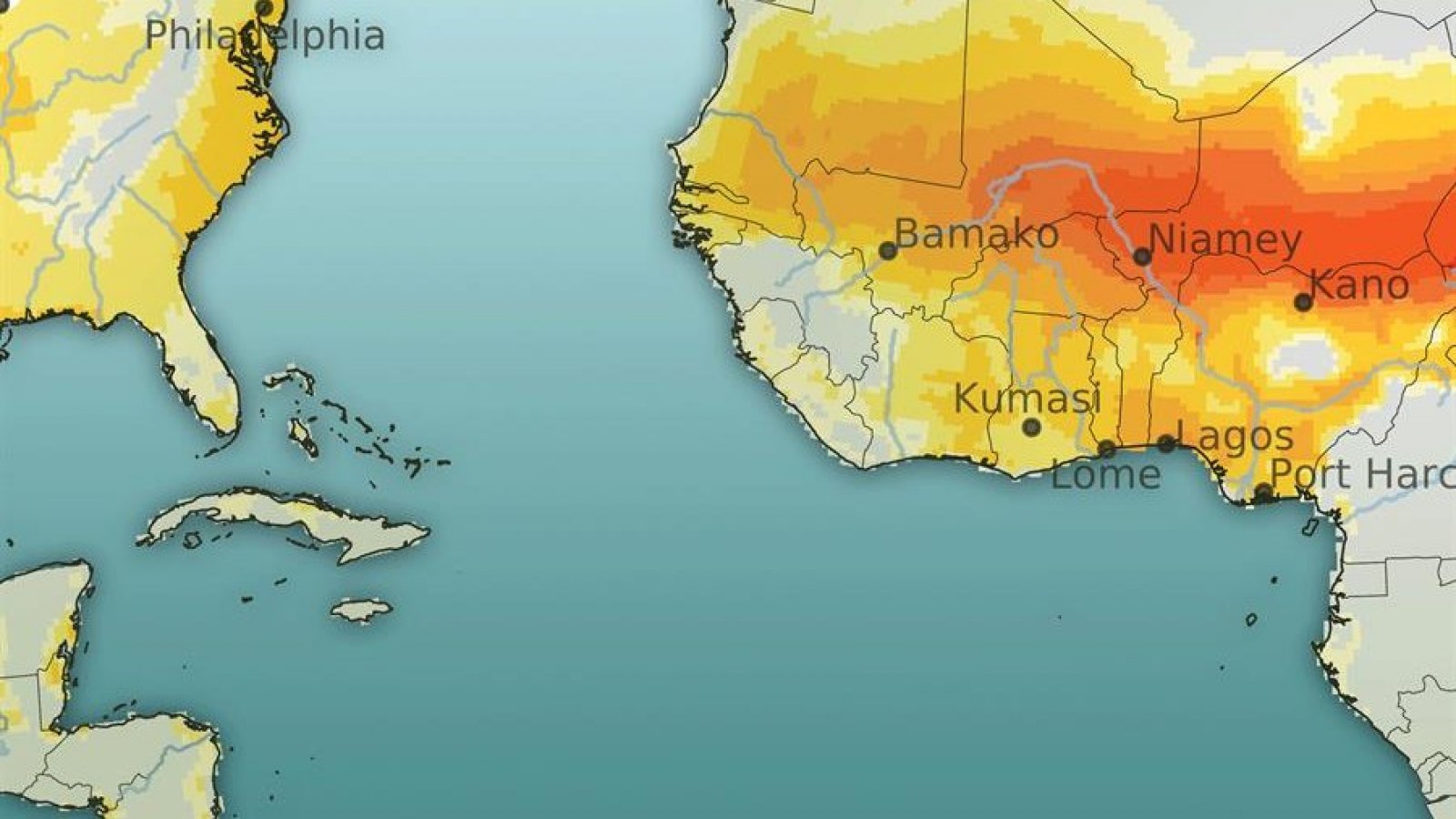 Cambio climático representado en un mapa.