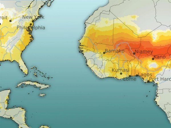 Cambio climático representado en un mapa.