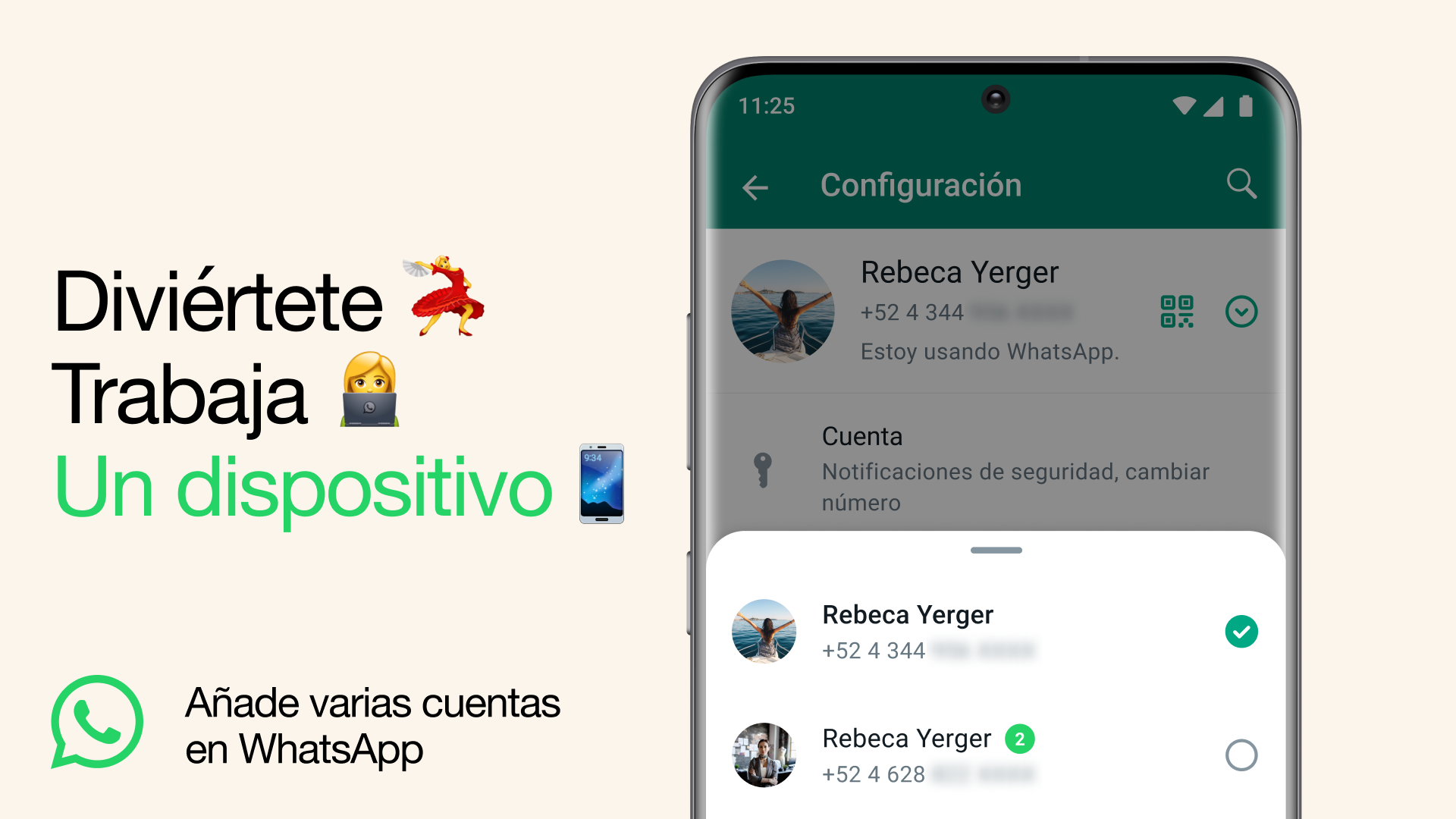 WhatsApp anunciando vinculación de más de una cuenta en Android