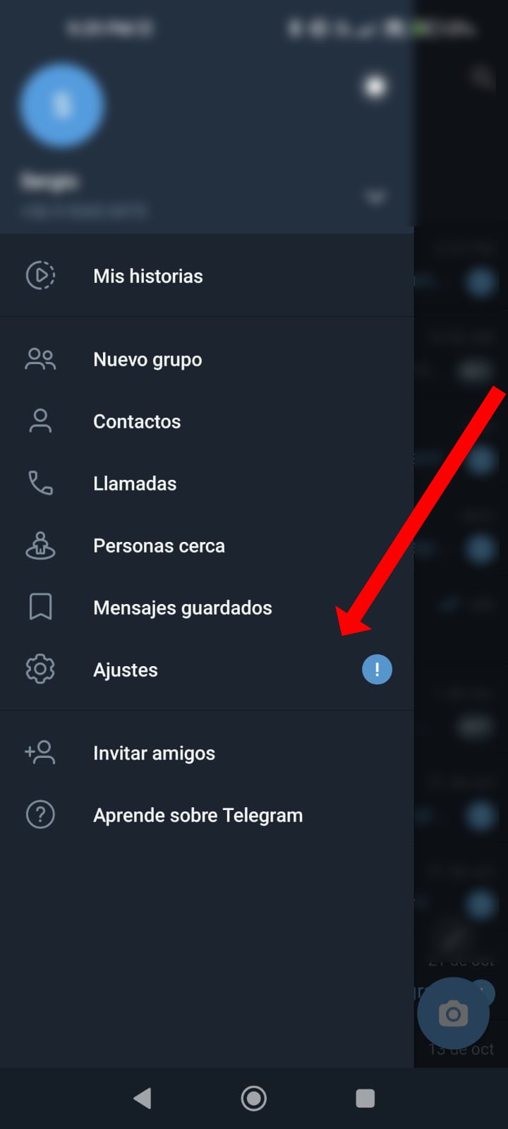 Telegram ir a Ajustes