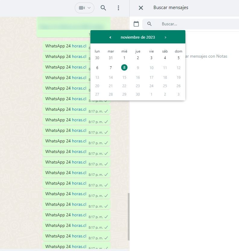 Buscar mensaje en calendario de WhatsApp web