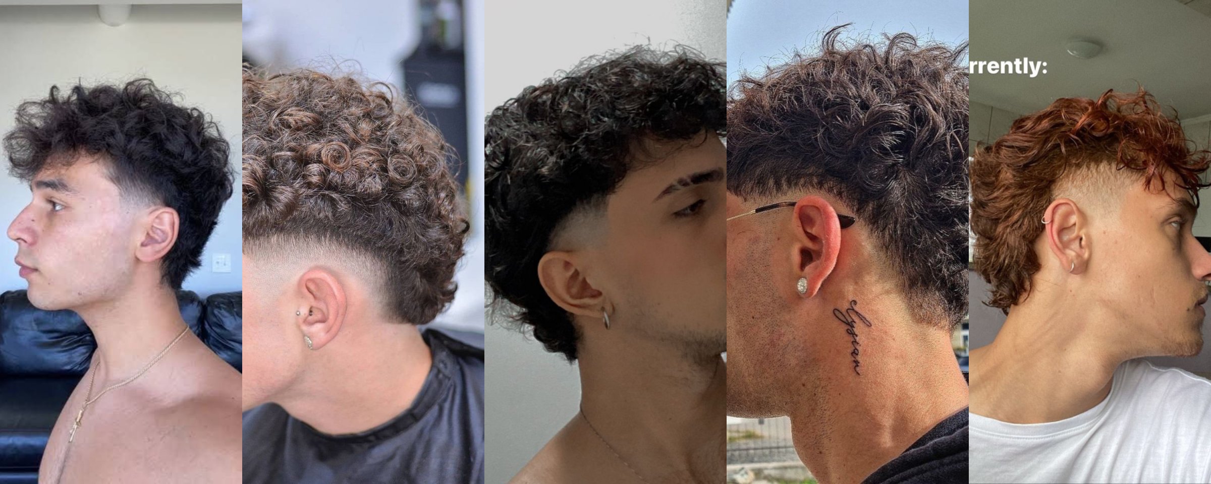 Corte mullet hombre. Pelo rizado.