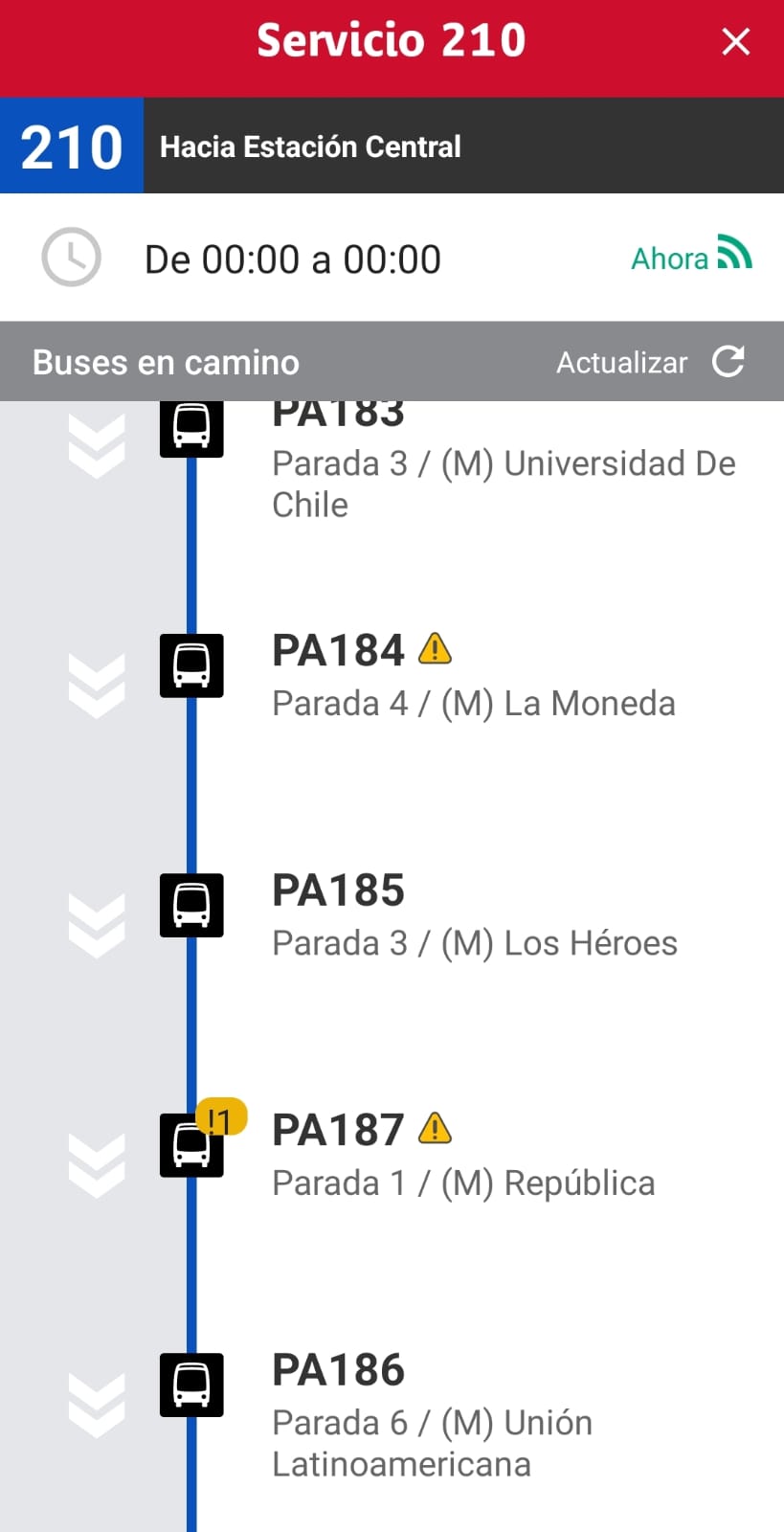 Dónde viene el próximo bus del recorrido en la App de RED