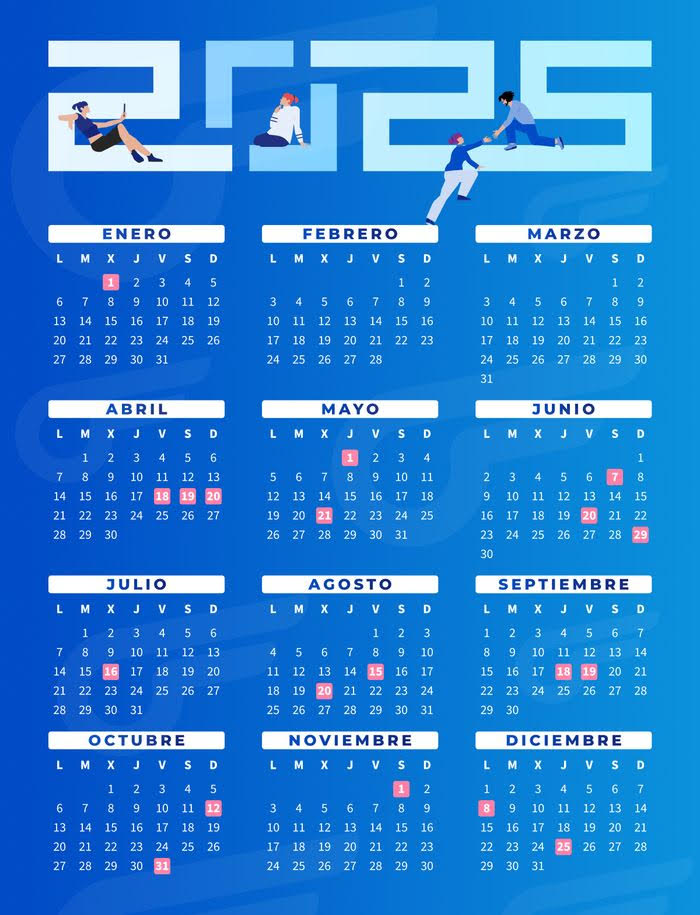 Calendario 2025 azul