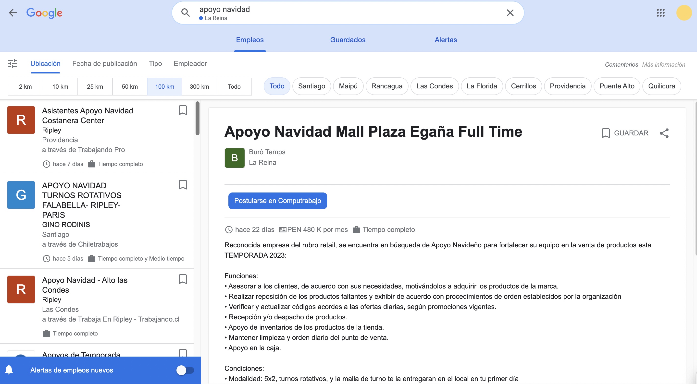 Empleos de apoyo Navidad Google