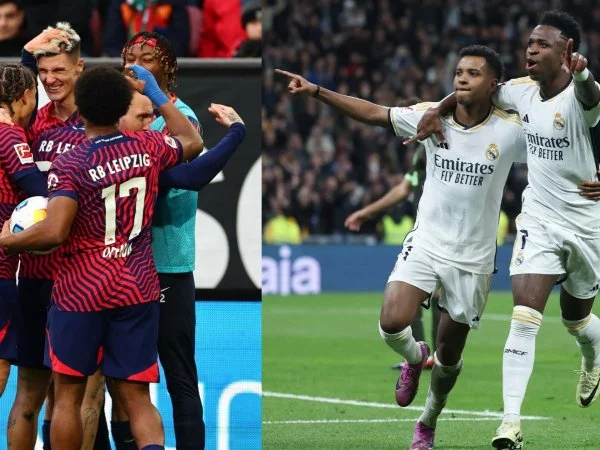 Leipzig y Real Madrid celebrando un gol