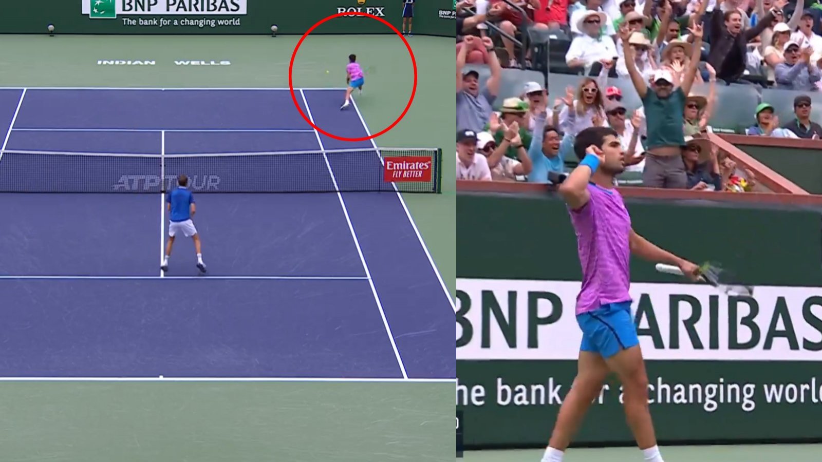 Carlos Alcaraz frente a Daniil Medvedev en la final del Masters 1.000 de Indian Wells.