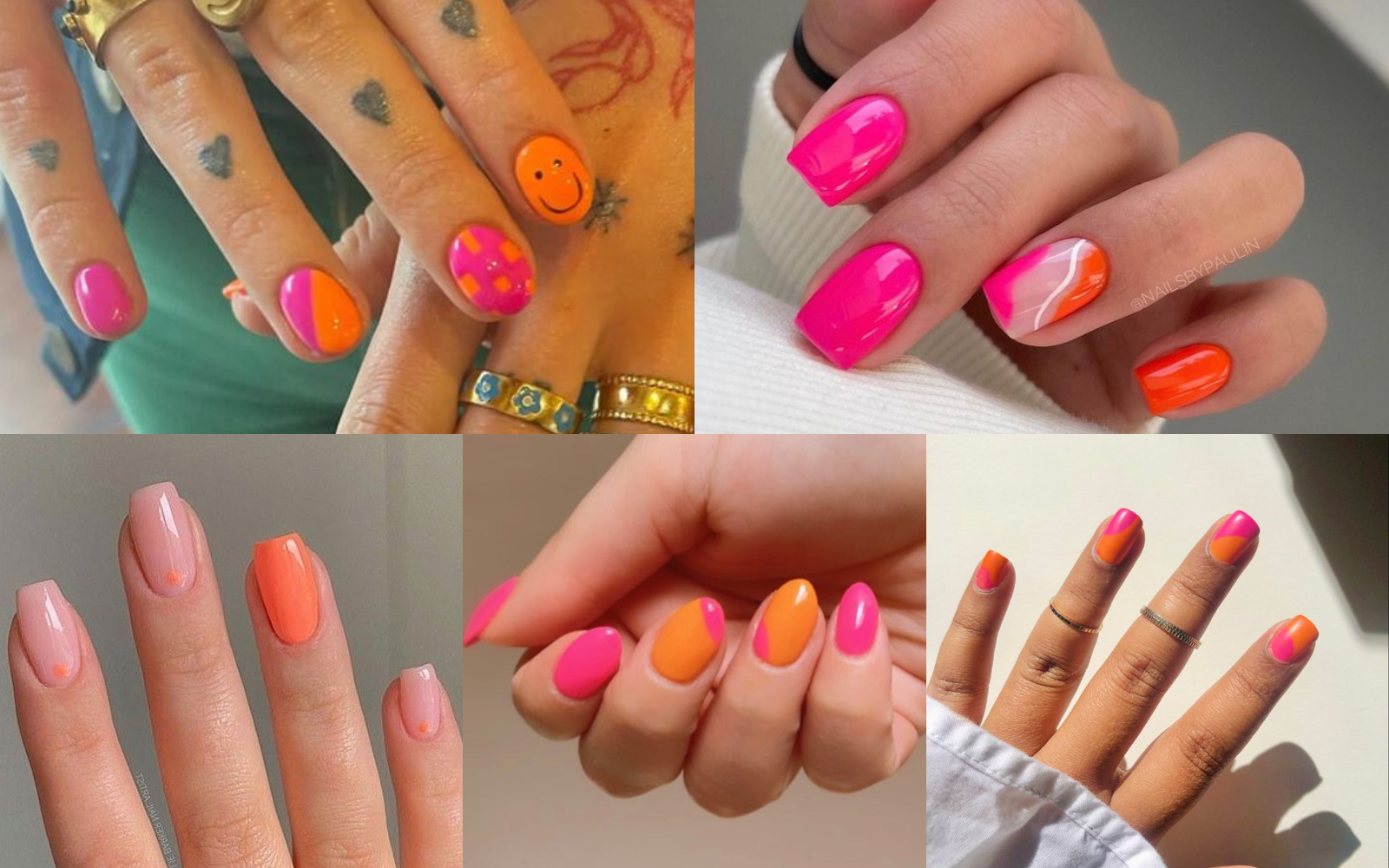 manicura rosa con naranja