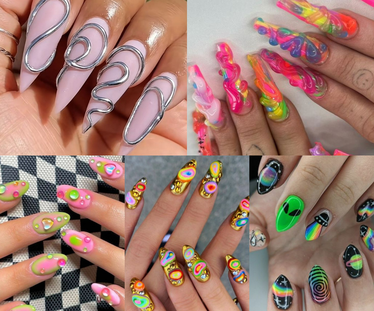 Uñas en gel con diseños de colores