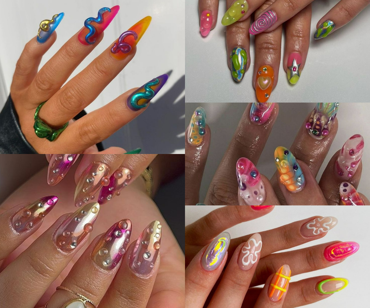 Uñas de gel con múltiples diseños