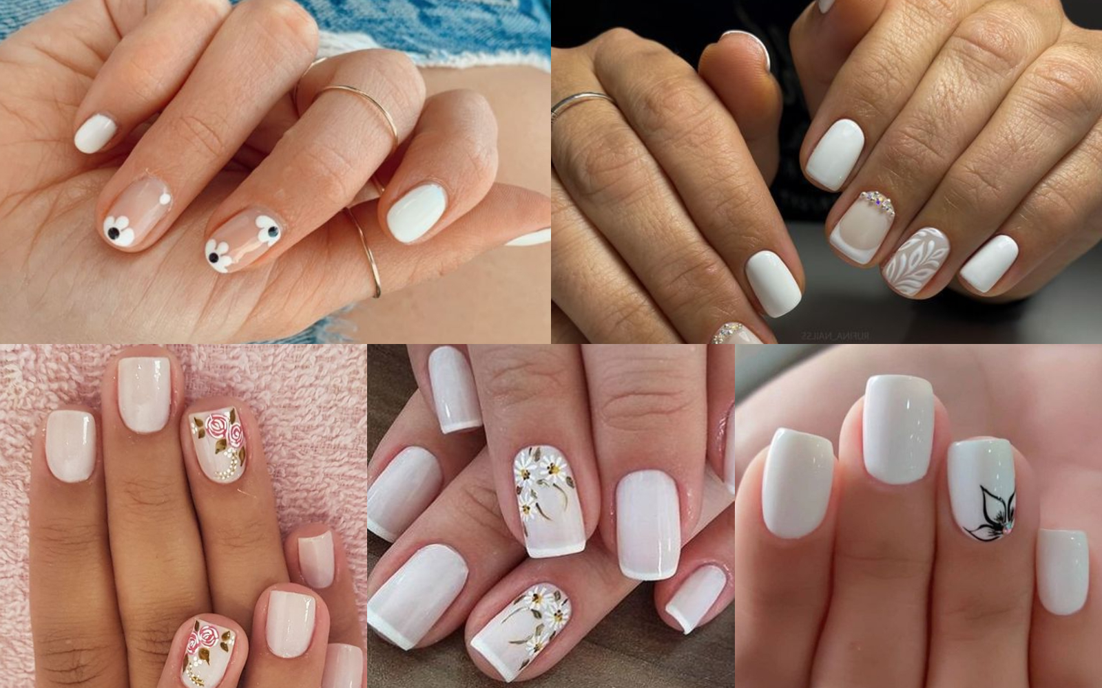 Uñas blancas con flores 1