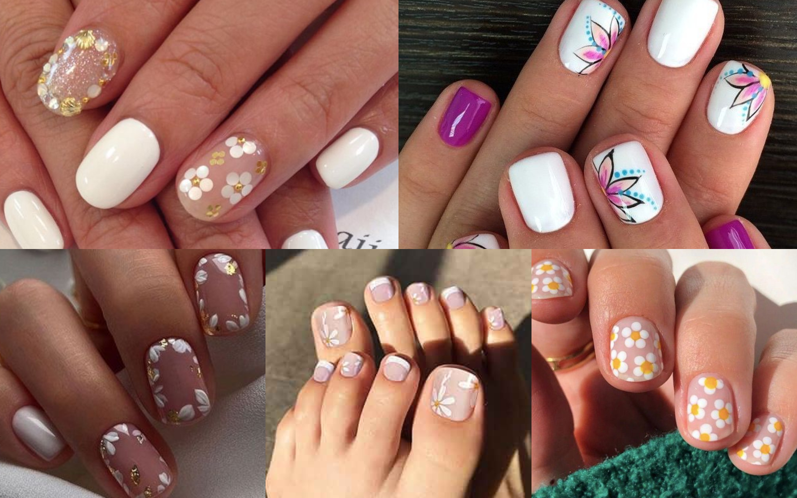 Uñas blancas con flores 3