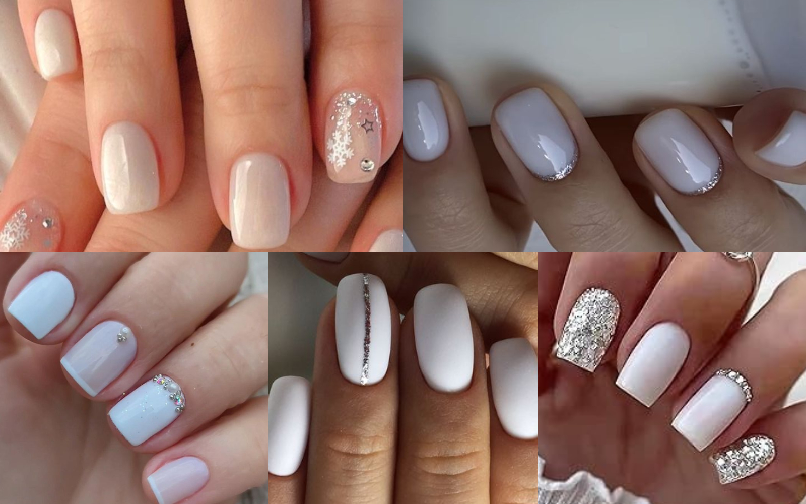 Uñas blancas con brillos 1