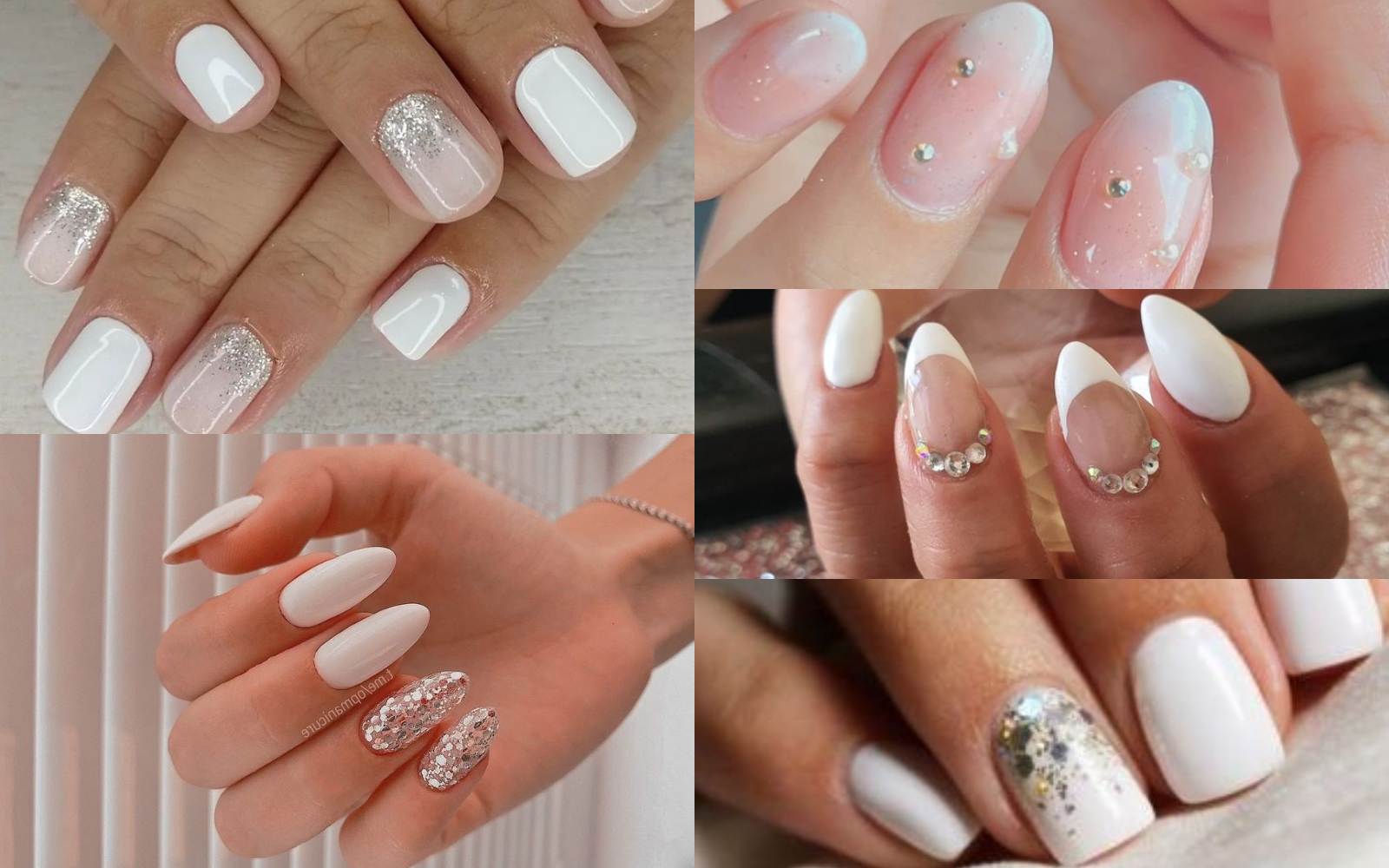 Uñas blancas con brillos 2