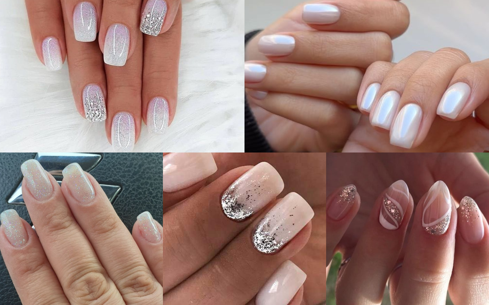 Uñas blancas con brillos  3