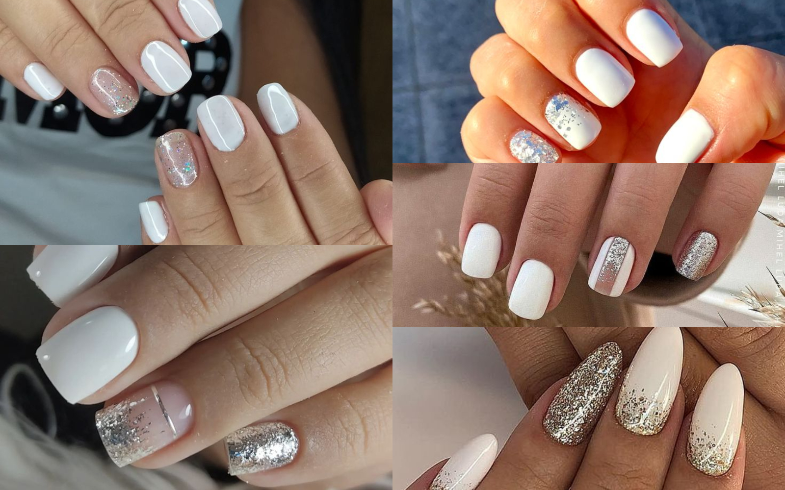 Uñas blancas con brillos  4