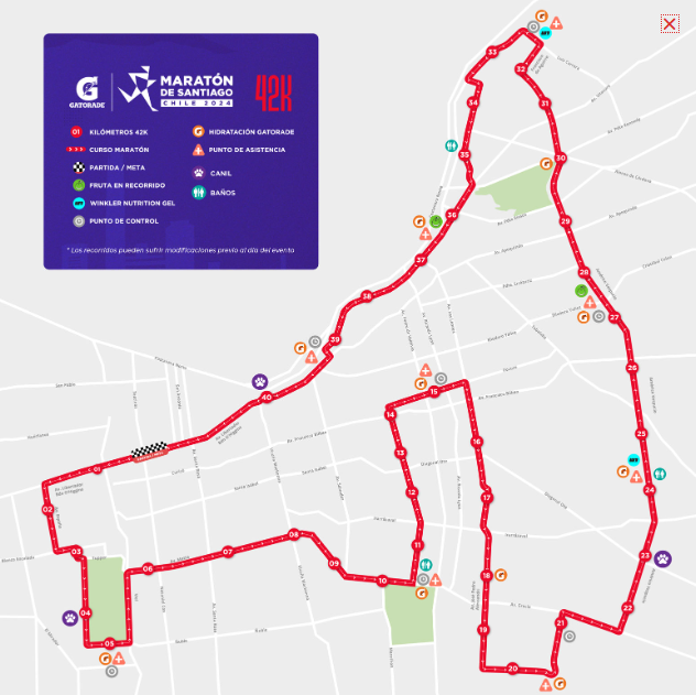 Recorrido 42K Maratón Santiago