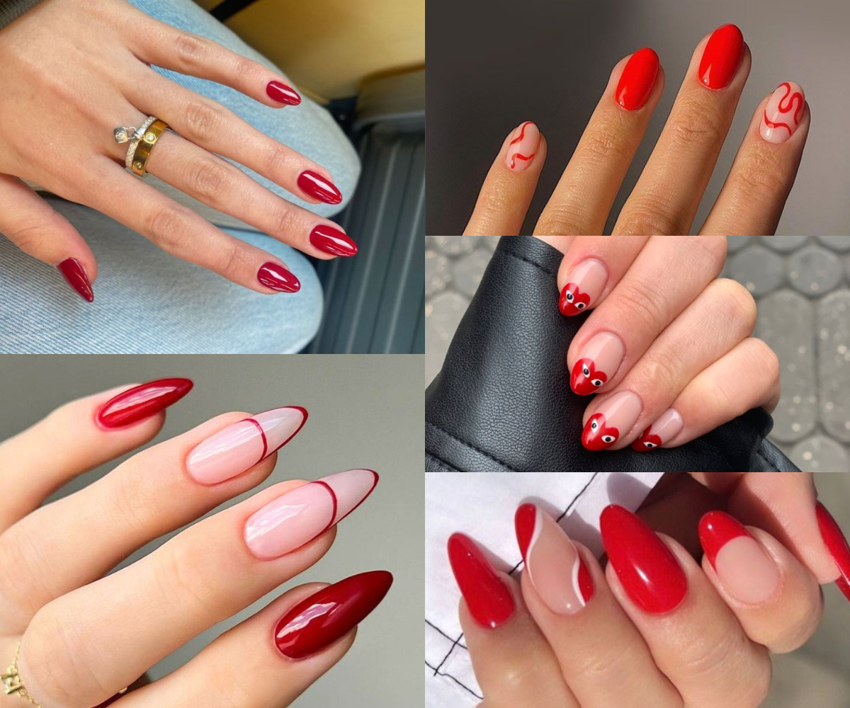 Uñas almendradas rojas 1