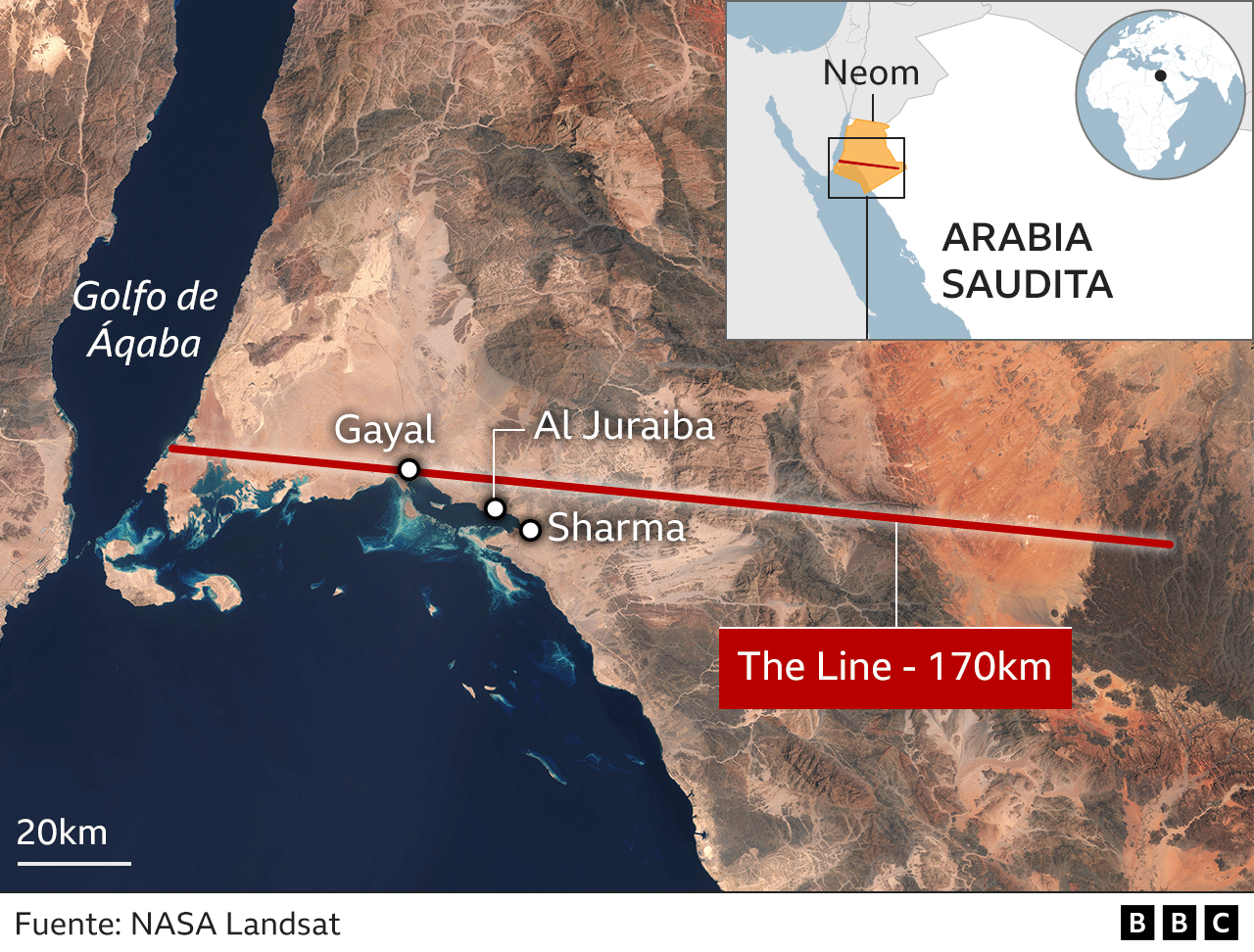 Gráfico que muestra dónde se construirá The Line.