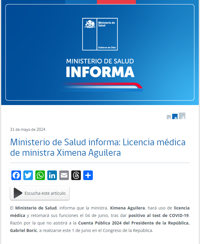 Comunicado ministerio de salud