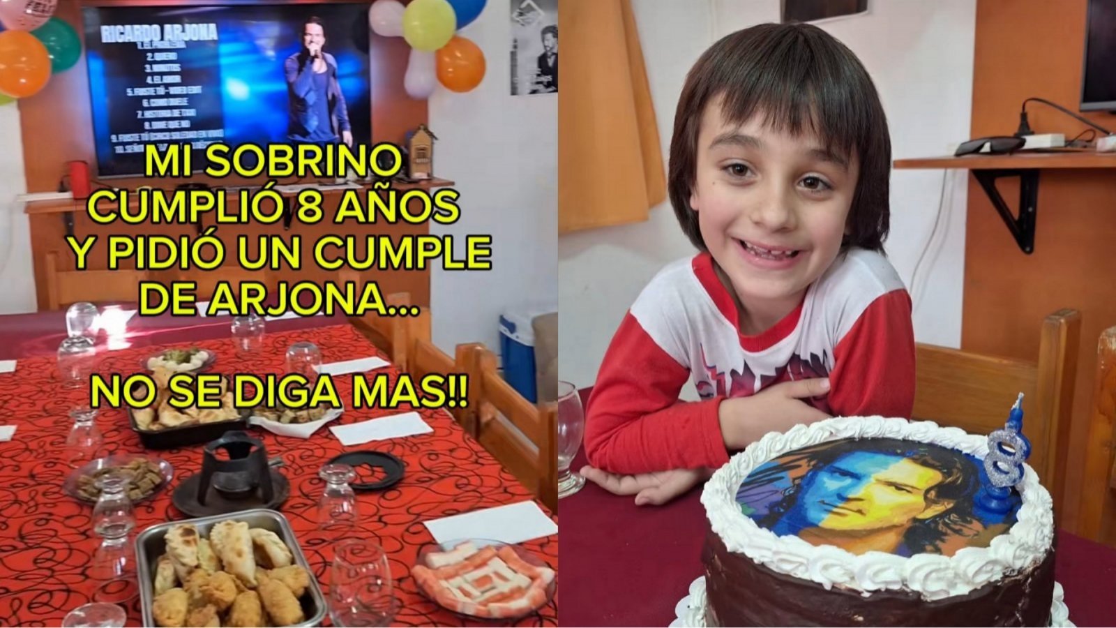 Niño fanático de Ricardo Arjona celebra su cumpleaños con temática del artista