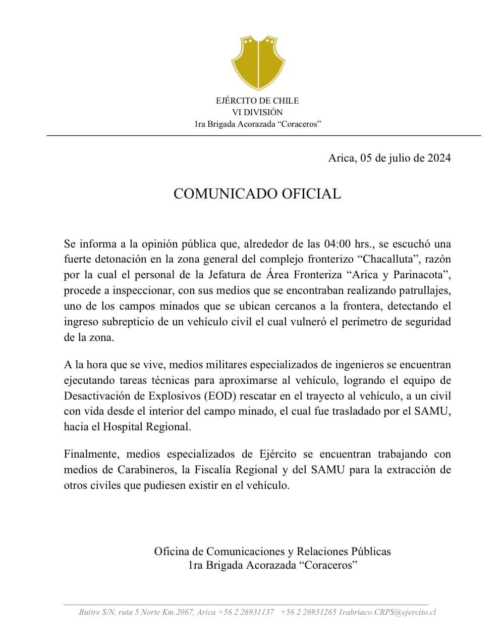 Comunicado Ejército.