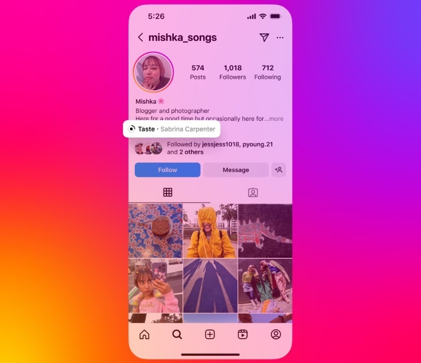 Instagram y música en perfil