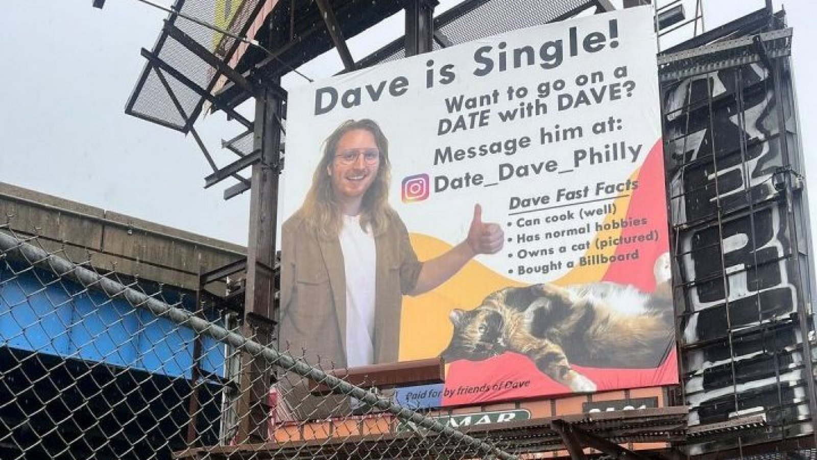 Cartel de Dave Cline, hombre soltero que busca citas a través de este método inusual